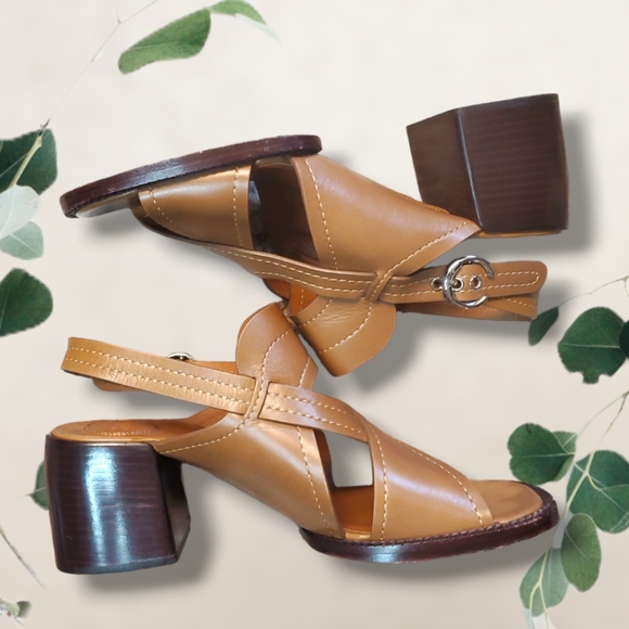 Chloe Gaile Heeled Sandal Leather Slingback Tan 39.5 - Picture 6 of 10